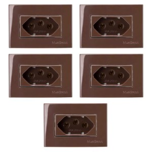 CONJUNTO C/5 TOMADAS MARGIRIUS SLEEK MÓVEL 65X45MM MARROM
