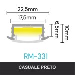 FARDO PERFIL ALUMÍNIO ROMETAL LED EMBUTIR RM-331 3 MT PRETO C/DIFUSOR