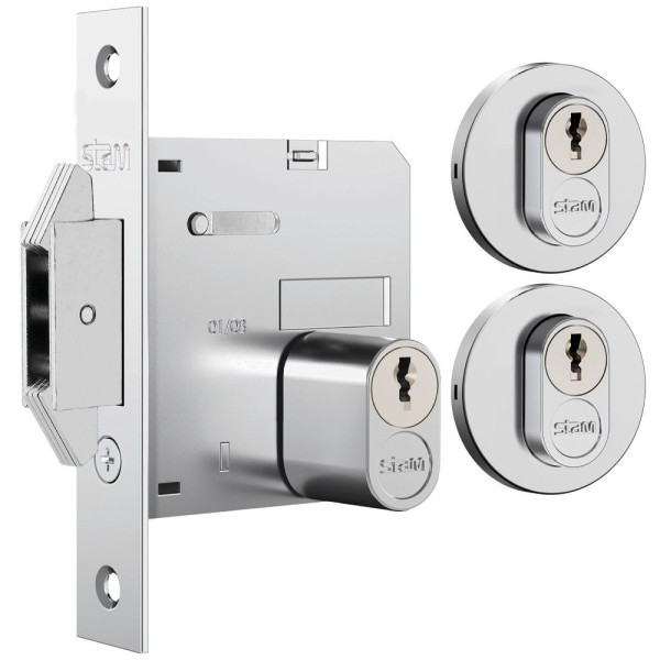 FECHADURA PORTA CORRER BIEL 1006 SIMPLES REDONDA INOX POLIDO