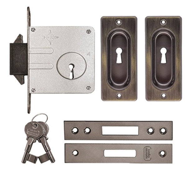 FECHADURA PORTA CORRER INTERNA 45MM CONCHA ANTIQUE UNIÃO MUNDIAL