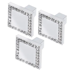 KIT C/3 PUXADOR MÓVEIS STRASS IL4405 26MM QUADRADO CROMADO