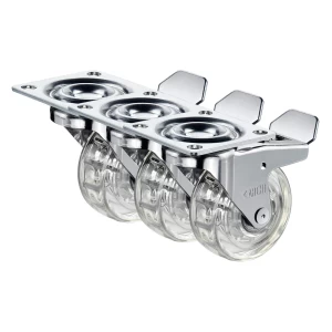 KIT C/3 RODÍZIOS GEL ROLAMENTO 50MM COM FREIO RODA CHATA