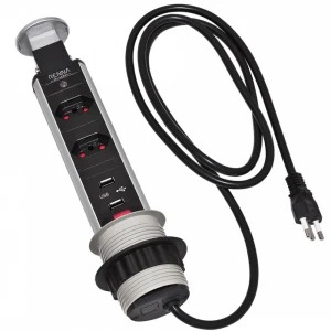 TORRE MULTIPLUG RENNA/PIX 2 TOMADAS + 2 USB RETRÁTIL CINZA