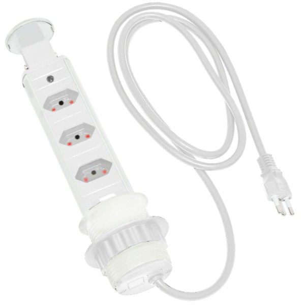 TORRE MULTIPLUG RENNA/PIX 3 TOMADAS RETRÁTIL BRANCA