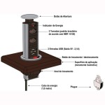 TORRE MULTIPLUG RENNA/PIX 3 TOMADAS RETRÁTIL PRETA