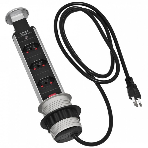 TORRE MULTIPLUG RENNA/PIX 3 TOMADAS RETRÁTIL CINZA