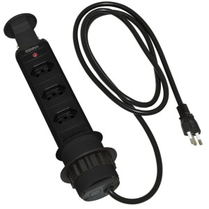 TORRE MULTIPLUG RENNA/PIX 3 TOMADAS RETRÁTIL PRETA